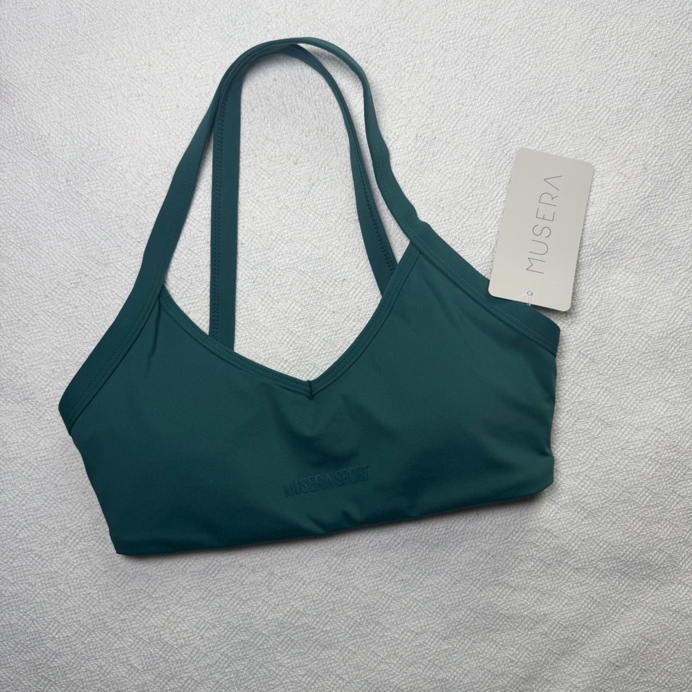Musera Sport Women Forest Green V-Neck Strappy Back Activewear Bra Top Size S